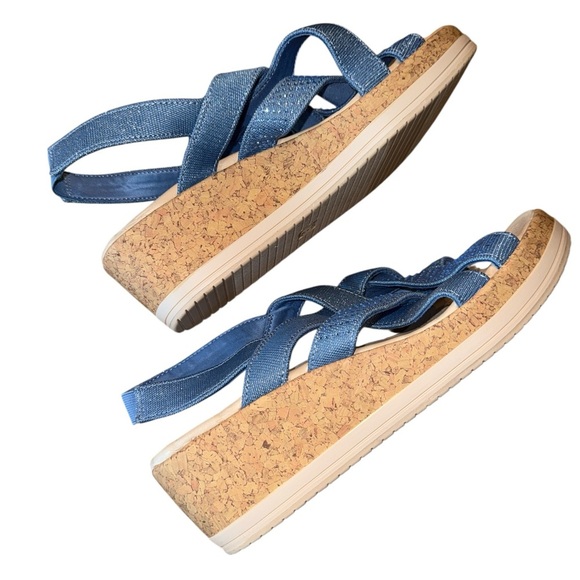Bzees Ritz Sparkle Machine Washable Cork Wedge Sandal Blue - Picture 4 of 6